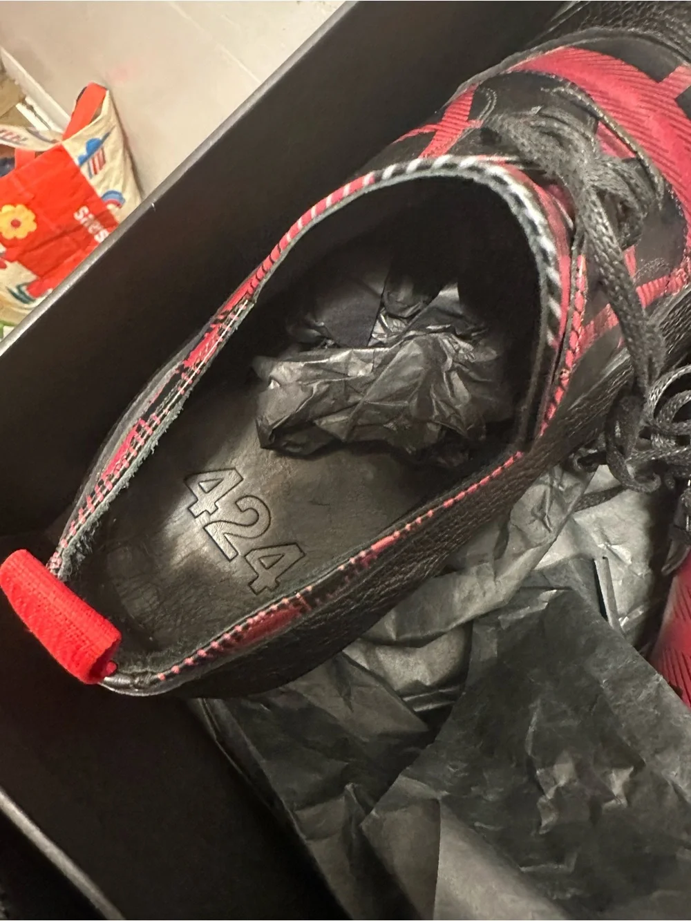 424 FourTwoFour Leather Cover Low Top Boot Plaid Print Leather Black Size 43RARE